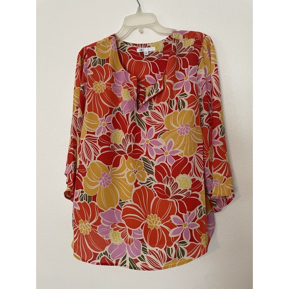Floral Blouse DR2 Colorful Size XL Red Pleats